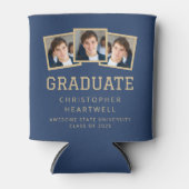 2025 Afstuderen 3-foto Navy Blue Gold Sporty Blikjeskoeler (Voorkant)