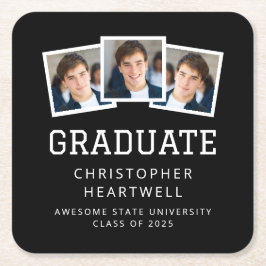 2025 Afstuderen 3-foto zwart-wit Kartonnen Onderzetters