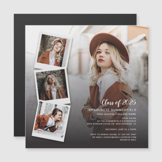 2025 Afstuderen Afstudeerder Foto's Open Huis Cust Magnetische Uitnodiging (Voorkant / Achterkant)