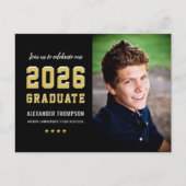 2025 Afstuderen Black Gold Graduation Party Foto Uitnodiging Briefkaart (Voorkant)