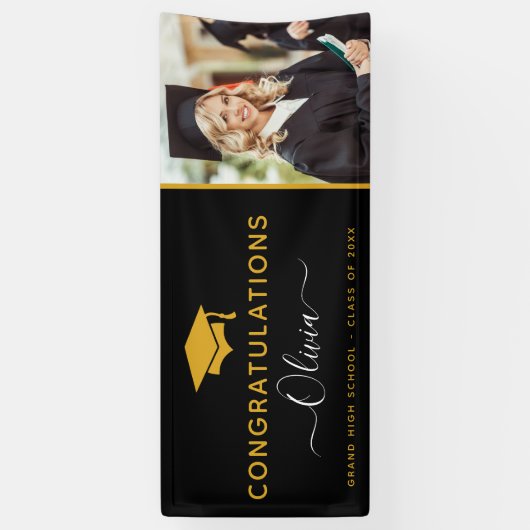 2025 Afstuderen Black Gold High School College Spandoek (Verticaal)