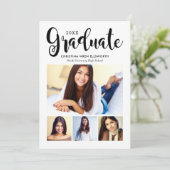 2025 Afstuderen Black Script Photo Collage Party Kaart (Staand voorkant)