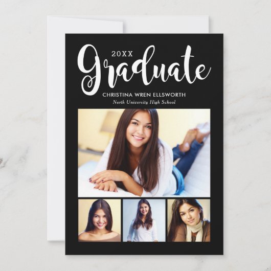 2025 Afstuderen Black Script Photo Collage Party Kaart (Voorkant)