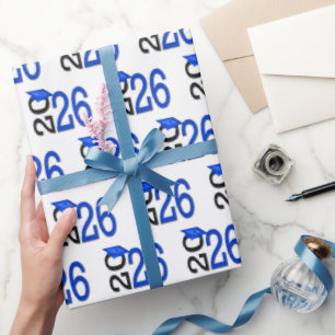 2025 Afstuderen blauw en zwart Cadeaupapier