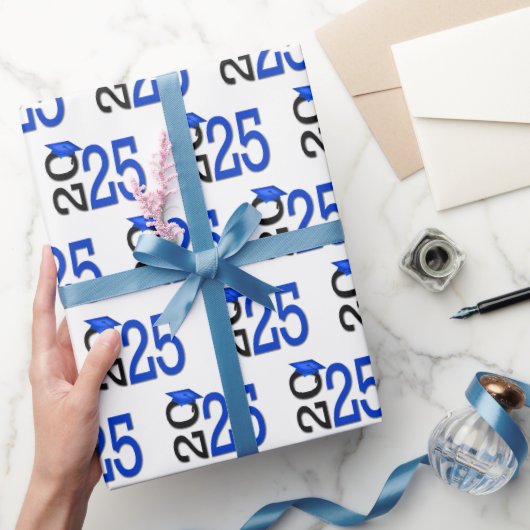 2025 Afstuderen blauw en zwart Cadeaupapier (Geschenken)