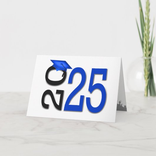 2025 Afstuderen Blauw en Zwart Schoolkleuren Kaart (Voorkant)