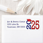 2025 Afstuderen Blauwe en Rode Schoolkleuren Etiket (Insitu)