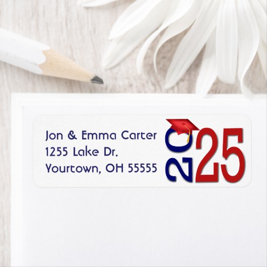 2025 Afstuderen Blauwe en Rode Schoolkleuren Etiket (Insitu)