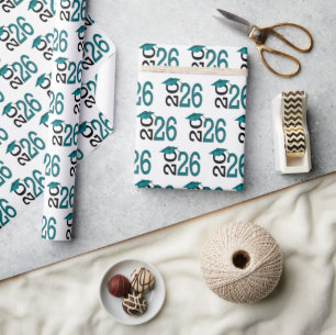 2025 Afstuderen Blauwgroen en zwart Cadeaupapier