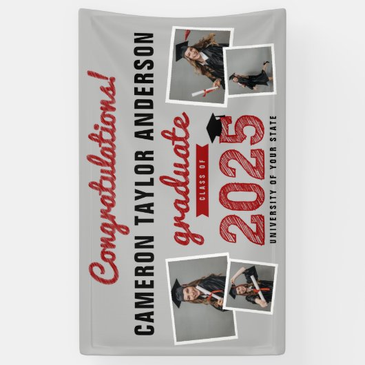 2025 Afstuderen Bold Sketch 4 Foto Afstudeerfeest Spandoek (Verticaal)