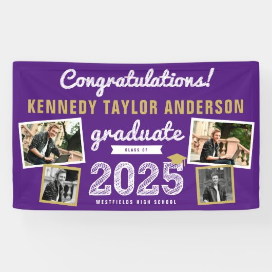 2025 Afstuderen Bold Sketch 4 Foto Afstudeerfeest Spandoek (Horizontaal)