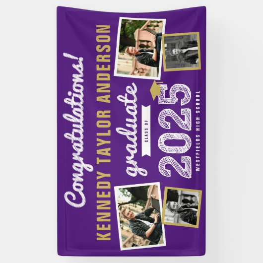 2025 Afstuderen Bold Sketch 4 Foto Afstudeerfeest Spandoek (Verticaal)