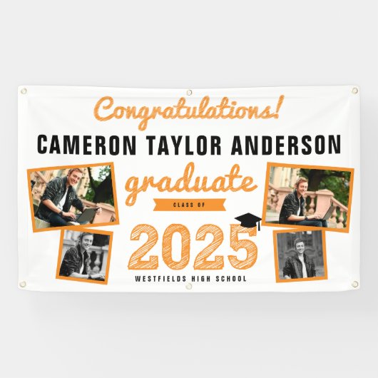 2025 Afstuderen Bold Sketch 4 Foto Afstudeerfeest Spandoek (Horizontaal)