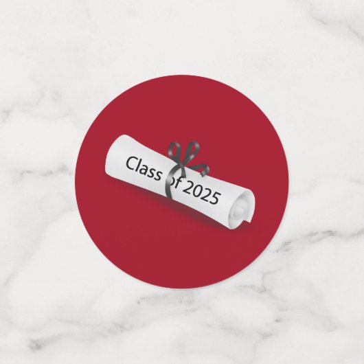 2025 Afstuderen Diploma op wit en rood Confetti (Kleine voorkant)