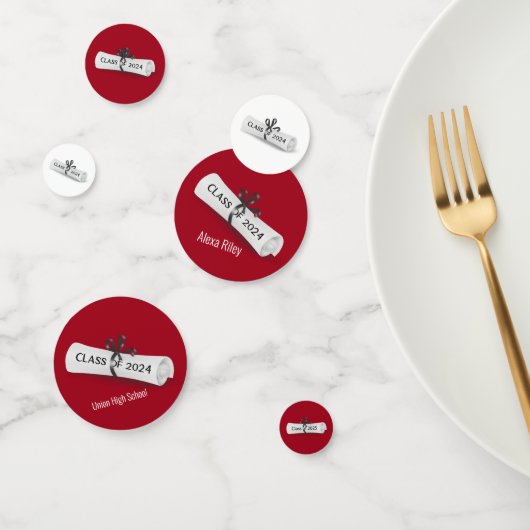 2025 Afstuderen Diploma op wit en rood Confetti (Groep)