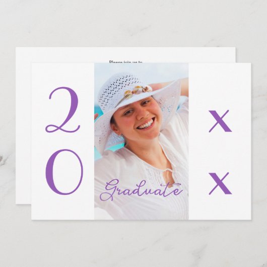 2025 Afstuderen Foto Modern Violet Script Kaart (Voorkant / Achterkant)