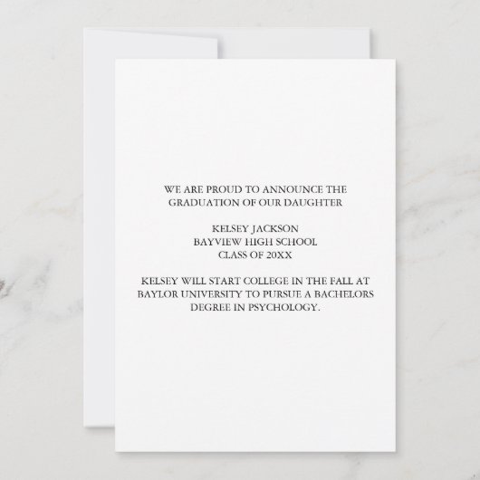 2025 Afstuderen foto White Flourish Script Overlay Aankondiging (Achterkant)