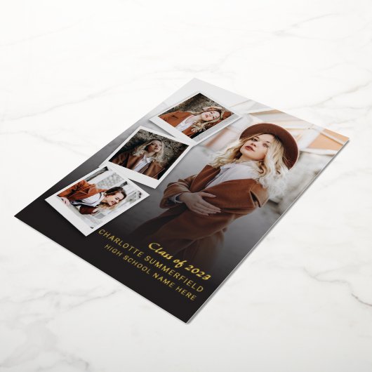 2025 Afstuderen Foto's Afstudeerder Gold Folie Aan Folie Uitnodiging (Gedraaid)