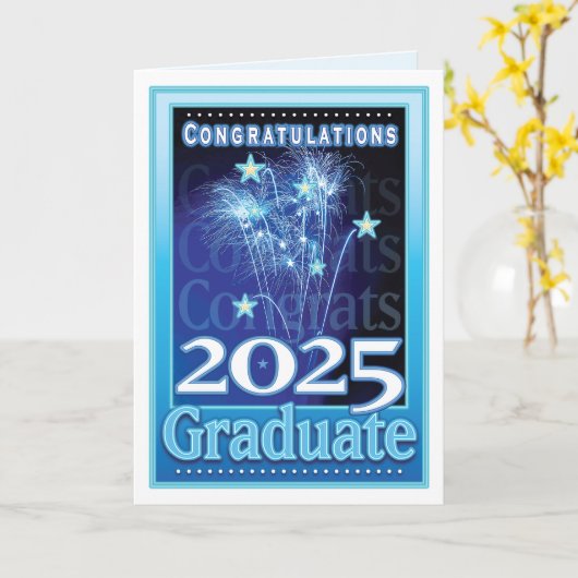 2025 Afstuderen Gefeliciteerd Feestelijk Vuurwerk Kaart (Gele Bloem)