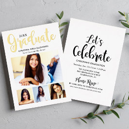 2025 Afstuderen Gold Script Photo Collage Party Folie Uitnodiging