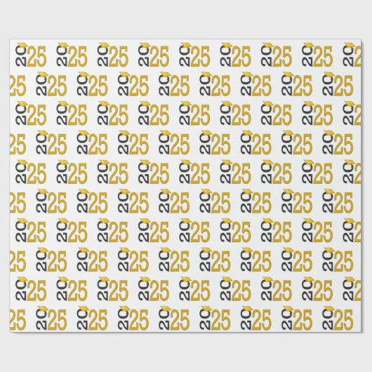 2025 Afstuderen Goud en Zwart Cadeaupapier (Vlak)