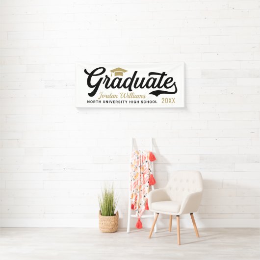 2025 Afstuderen Goud Zwart Script Custom Afstudere Spandoek (Insitu)