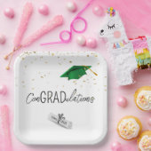 2025 Afstuderen gouden Confetti en groen Pet Papieren Bordje (Feest)