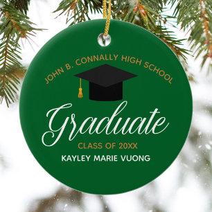 2025 Afstuderen Green Gold Custom High School Naam Keramisch Ornament