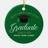 2025 Afstuderen Green Gold Custom High School Naam Keramisch Ornament (Voorkant)