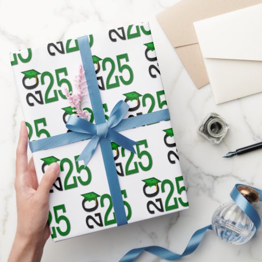 2025 Afstuderen Groen en Zwart Cadeaupapier (Geschenken)