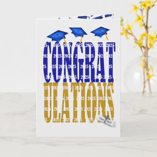 2025 Afstuderen in blauw en goud Kaart (Gele Bloem)