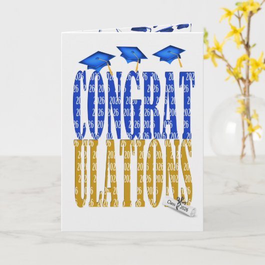 2025 Afstuderen in blauw en goud Kaart (Gele Bloem)