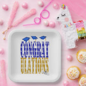 2025 Afstuderen in blauw en gouden schoolkleuren Papieren Bordje (Feest)