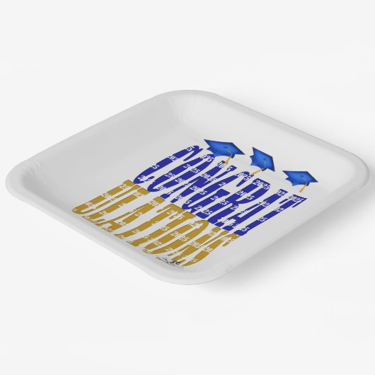 2025 Afstuderen in blauw en gouden schoolkleuren Papieren Bordje (Gebogen)