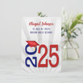 2025 Afstuderen in blauwe en rode schoolkleuren Kaart (Staand voorkant)