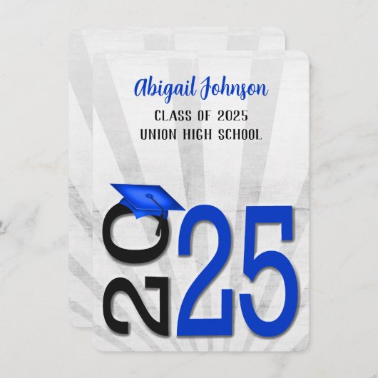 2025 Afstuderen in blauwe en zwarte schoolkleuren Kaart (Voorkant / Achterkant)