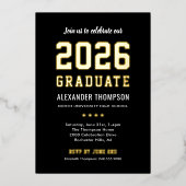 2025 Afstuderen Modern Black Gold Graduation Party Folie Uitnodiging (Voorkant)