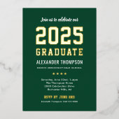 2025 Afstuderen Modern Green Gold Graduation Party Folie Uitnodiging (Voorkant)