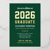 2025 Afstuderen Modern Green Gold Graduation Party Folie Uitnodiging (Voorkant)