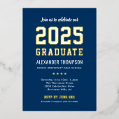 2025 Afstuderen Modern Navy Gold Graduation Party Folie Uitnodiging (Voorkant)