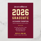 2025 Afstuderen Modern Red Gold Graduation Party Folie Uitnodiging (Voorkant)