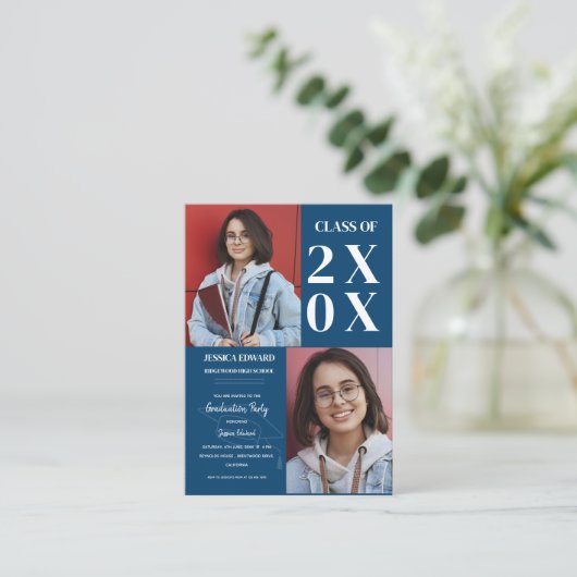 2025 Afstuderen Multi Photo Party Mini Uitnodiging Informatiekaartje (Staand voorkant)