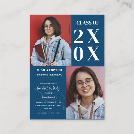 2025 Afstuderen Multi Photo Party Mini Uitnodiging Informatiekaartje (Voorkant)