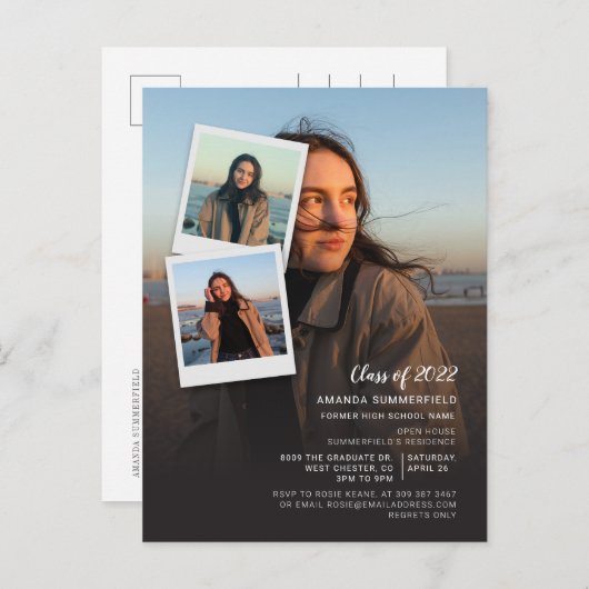2025 Afstuderen Multi Photo Script-Afstudeerder Uitnodiging Briefkaart (Voorkant / Achterkant)