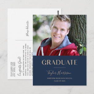 2025 Afstuderen Navy Blue & Gold Afstuderen Briefkaart