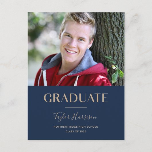 2025 Afstuderen Navy Blue & Gold Afstuderen Briefkaart (Voorkant)