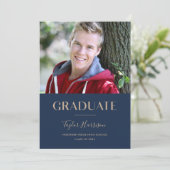 2025 Afstuderen Navy Blue & Gold Graduation Party Kaart (Staand voorkant)