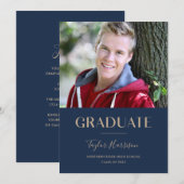 2025 Afstuderen Navy Blue & Gold Graduation Party Kaart (Voorkant / Achterkant)