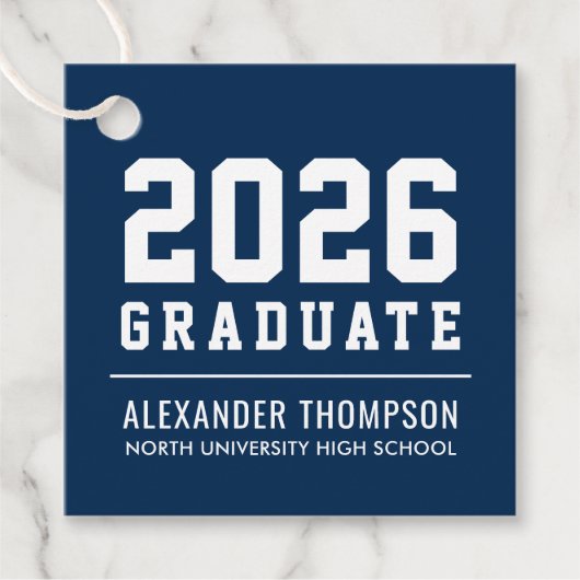 2025 Afstuderen Navy Blue Modern Graduation Party Bedankjes Labels (Voorkant)