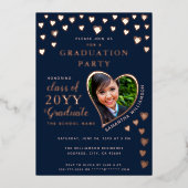 2025 Afstuderen Navy Blue & Roos Gold Afstuderen Folie Uitnodiging (Voorkant)